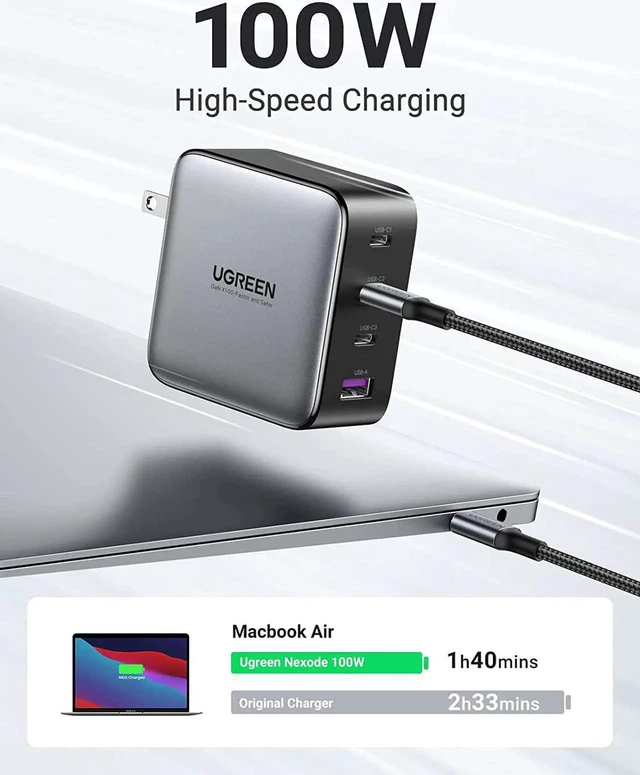 Alt view image 6 of 7 - UGREEN 100W USB C Multiport Charger - 4-Port USB Charging Station GaN Fast Charger Power Adapter Compatible for MacBook Pro/Air, iPad Pro, iPad Mini 6, Dell XPS, Galaxy S21/S20, iPhone 13/13 Pro Max/1
