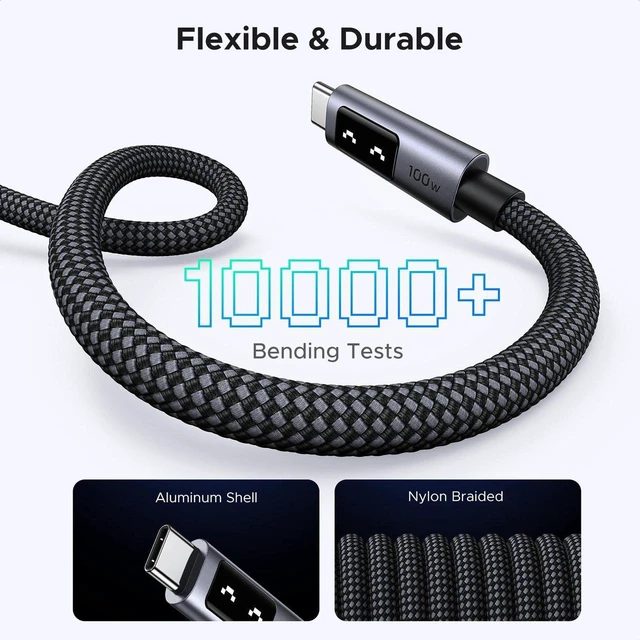 Alt view image 4 of 7 - UGREEN Uno USB C Cable 100W with LED Display, Fast Charging, 6.6ft, Black | For iPhone 17/16/15, MacBook Pro/Air, iPad Pro/Air/Mini, Galaxy S26/S25/S24, Dell XPS, Pixel, Switch, and more