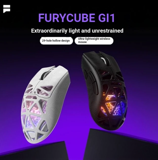 Alt view image 3 of 4 - FURYCUBE G11 Wireless Gaming Bluetooth Tri-mode PAW3311 Lightweight Hollow Design RGB Mouse