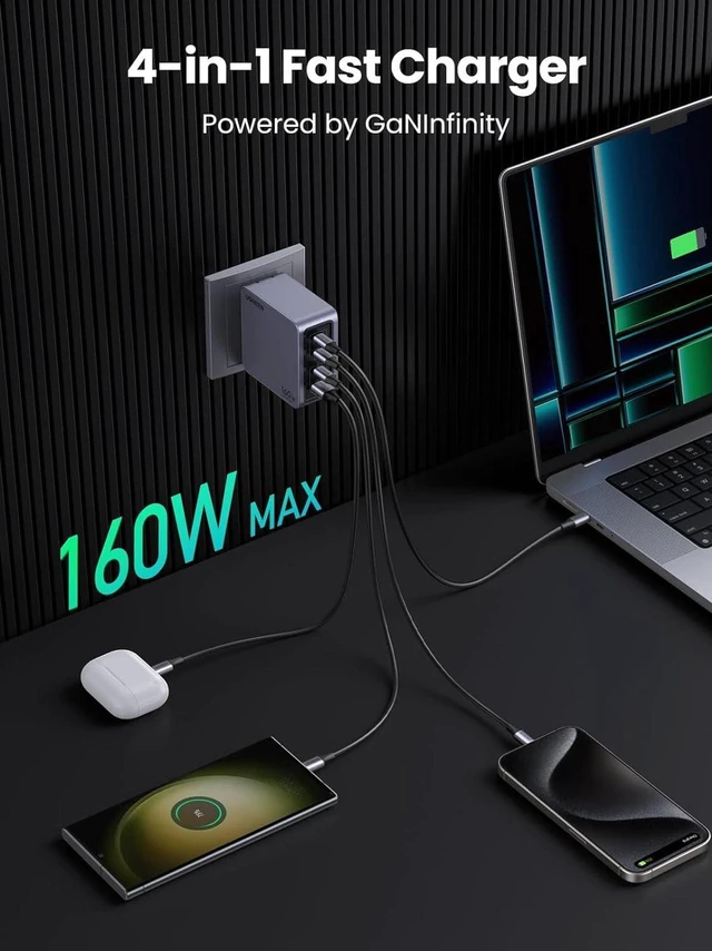 Alt view image 6 of 7 - UGREEN Nexode Pro 160W USB C Charger, 4-Port PD 3.1 GaN Compact Fast PPS Wall Charger for MacBook Pro 16'' M2, Pixelbook, Dell XPS, iPad Pro, iPhone 15 Pro/14, Galaxy S23, Pixel 8, Steam Deck