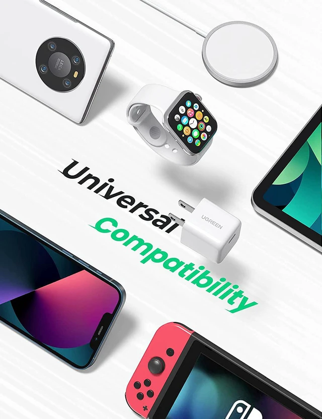 Alt view image 2 of 6 - UGREEN Mini 20W USB C Charger - PD Fast Charger Block USB-C Power Adapter Compatible for iPhone 13/13 Mini/13 Pro/13 Pro Max/12/11, Galaxy, Pixel 4/3, iPad Mini/Pro, Airpods Pro, and More