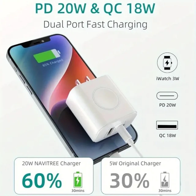 Alt view image 5 of 5 - Applicable to Apple Watch wireless charger, iWatch magnetic charging, A port, C port, iPhone mobile phone, DP fast charging adapter