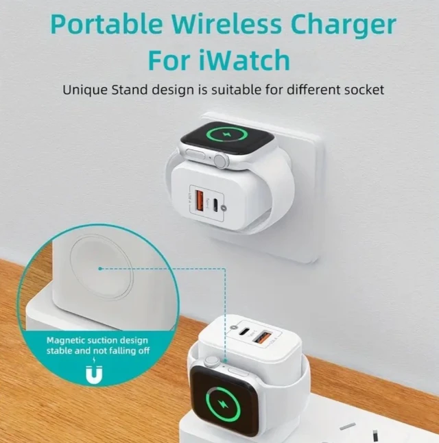 Alt view image 2 of 5 - Applicable to Apple Watch wireless charger, iWatch magnetic charging, A port, C port, iPhone mobile phone, DP fast charging adapter