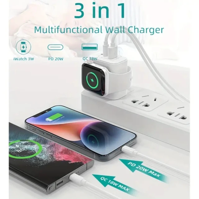 Alt view image 3 of 5 - Applicable to Apple Watch wireless charger, iWatch magnetic charging, A port, C port, iPhone mobile phone, DP fast charging adapter