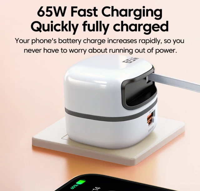Alt view image 2 of 2 - New 65W extendable line fast charger - Portable folding feet, small-sized portable charger