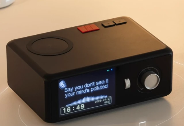 Alt view image 2 of 2 - Desktop creative wireless charging Bluetooth speaker with high-definition display, lyrics and clock functions, multi-functional