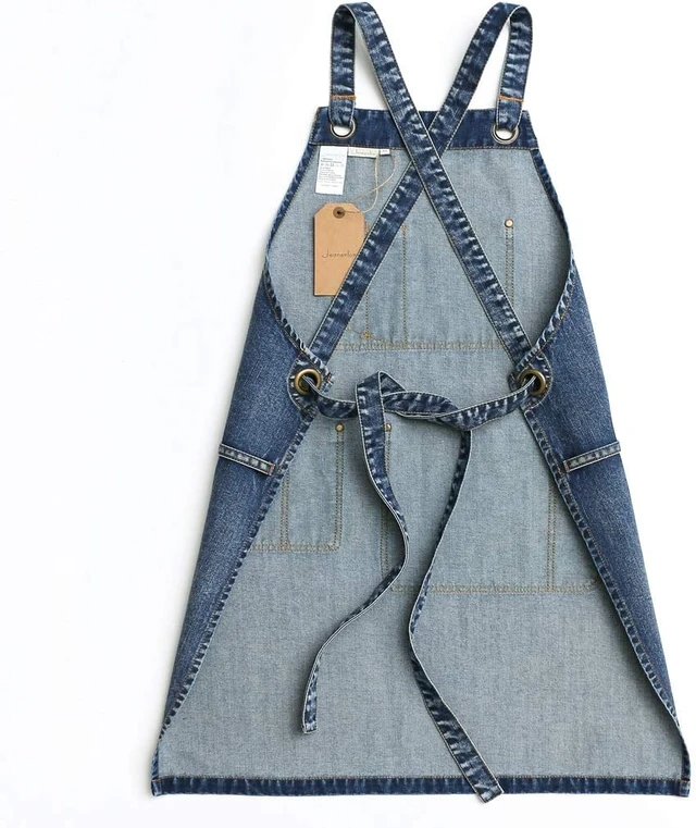 Alt view image 5 of 6 - Delantal de mezclilla con bolsillos para mujer y hombre - Estilo de lavado | Ajustable S a XXL, Azul mezclilla