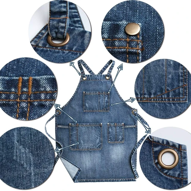 Alt view image 2 of 6 - Delantal de mezclilla con bolsillos para mujer y hombre - Estilo de lavado | Ajustable S a XXL, Azul mezclilla