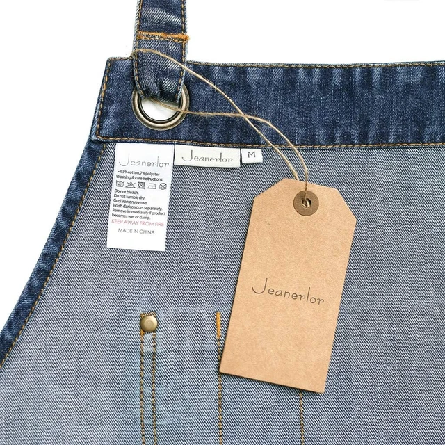 Alt view image 6 of 6 - Delantal de mezclilla con bolsillos para mujer y hombre - Estilo de lavado | Ajustable S a XXL, Azul mezclilla