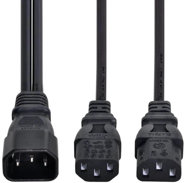 Alt view image 6 of 7 - WRIARICH 2 Pack IEC C14 Male to Dual C13 Female Y Splitter Power Cord 10A 250V for PC Monitor PDU Printer Server Chassis
