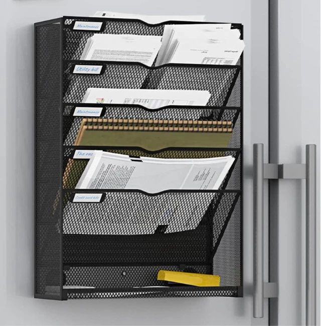 Alt view image 2 of 7 - Magnetic storage rack, wall-mounted without drilling, iron art wall-mounted frame, multi-layer file storage rack, multi-functional