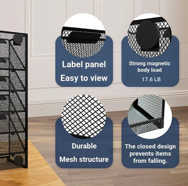 Alt view image 6 of 7 - Magnetic storage rack, wall-mounted without drilling, iron art wall-mounted frame, multi-layer file storage rack, multi-functional