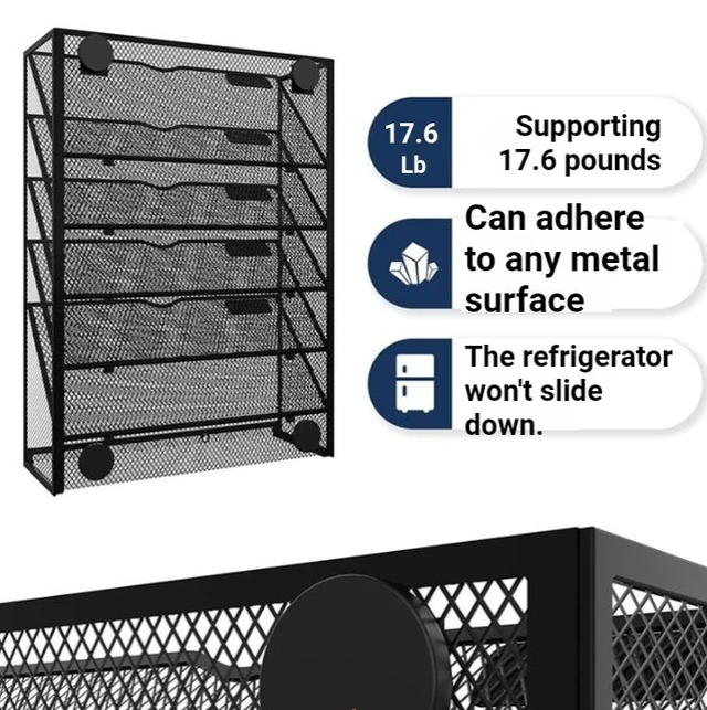 Alt view image 4 of 7 - Magnetic storage rack, wall-mounted without drilling, iron art wall-mounted frame, multi-layer file storage rack, multi-functional