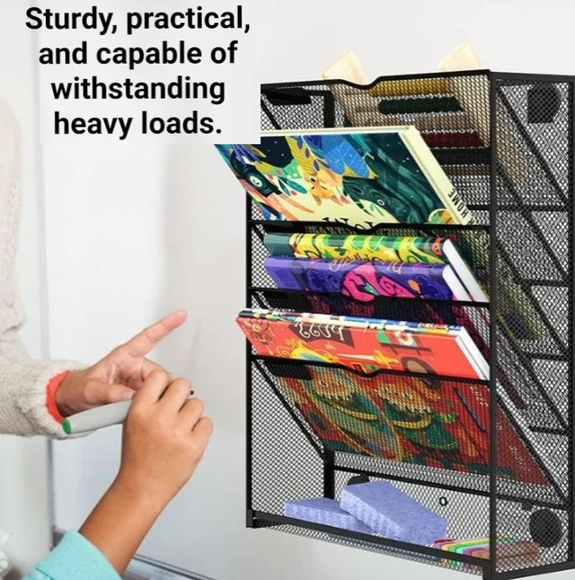 Alt view image 3 of 7 - Magnetic storage rack, wall-mounted without drilling, iron art wall-mounted frame, multi-layer file storage rack, multi-functional
