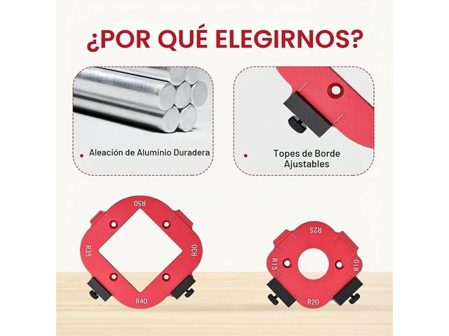 Alt view image 5 of 6 - Woodworking Radius Template Set with Router Bit, 2pc Arc Corner Jig + Trimming Bit Red