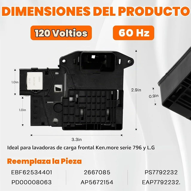 Alt view image 4 of 7 - EBF61315802 Conjunto de interruptor de bloqueo de puerta de arandela, exacto para lavadoras de carga frontal LG y lavadora Ken-More serie 796, reemplaza EBF62534401 2667085 AP5672154 PS7792232