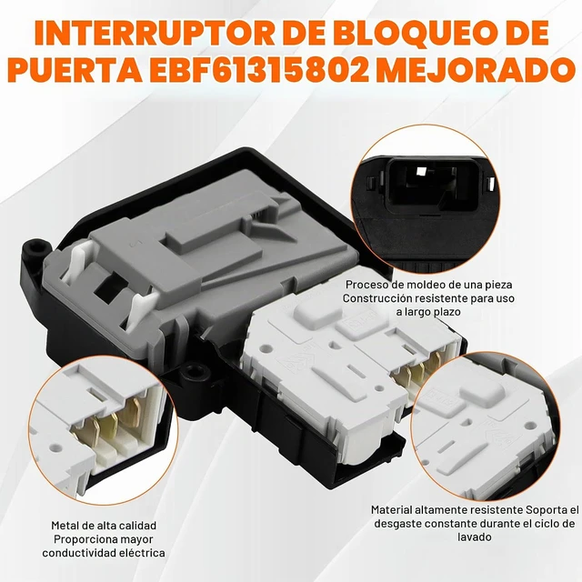 Alt view image 2 of 7 - EBF61315802 Conjunto de interruptor de bloqueo de puerta de arandela, exacto para lavadoras de carga frontal LG y lavadora Ken-More serie 796, reemplaza EBF62534401 2667085 AP5672154 PS7792232