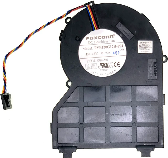 Main image of Ventilador de refrigeración de CPU para Dell OptiPlex 790 390 990, Foxconn PVB120G12H-P01 J50GH-A00 J50GH 0J50GH, DC12V 0.75A Ventilador de chasis pequeño de 4 alambres/5 pines SFF, garantía de 1 año