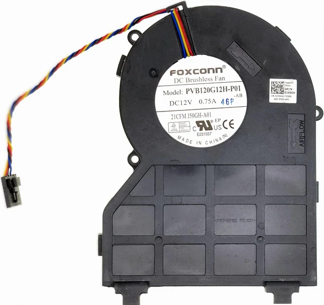 Alt view image 4 of 7 - Ventilador de refrigeración de CPU para Dell OptiPlex 790 390 990, Foxconn PVB120G12H-P01 J50GH-A00 J50GH 0J50GH, DC12V 0.75A Ventilador de chasis pequeño de 4 alambres/5 pines SFF, garantía de 1 año
