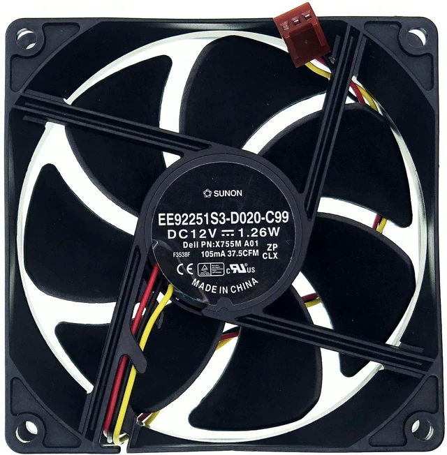 Alt view image 4 of 7 - by Sunon EE92251S3-D020-C99 PVA092G12M Carcasa trasera Ventilador de refrigeración para Dell Vostro 200 400 430 460 470 Mini Tower RKC55 X755M XPS 8300 8500 8700 DC12V 3 -Pin 3.622 x 3.622x0.984 in