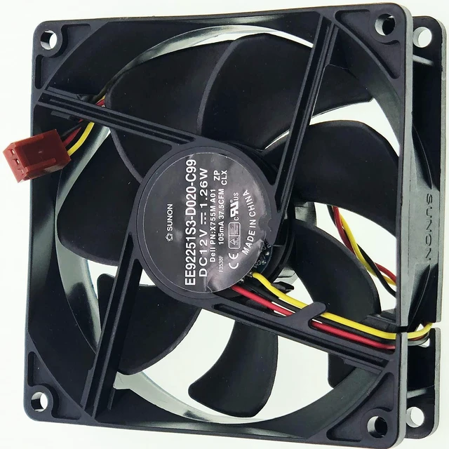 Alt view image 7 of 7 - by Sunon EE92251S3-D020-C99 PVA092G12M Carcasa trasera Ventilador de refrigeración para Dell Vostro 200 400 430 460 470 Mini Tower RKC55 X755M XPS 8300 8500 8700 DC12V 3 -Pin 3.622 x 3.622x0.984 in