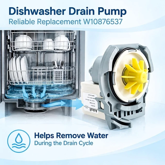 Alt view image 4 of 7 - W10876537 Reemplazo del motor de la bomba de drenaje para lavavajillas compatible con Whirlpool y KitchenAid y Kenmore y Maytag y Amana - Reemplaza W10724439, AP6004843, PS11738151
