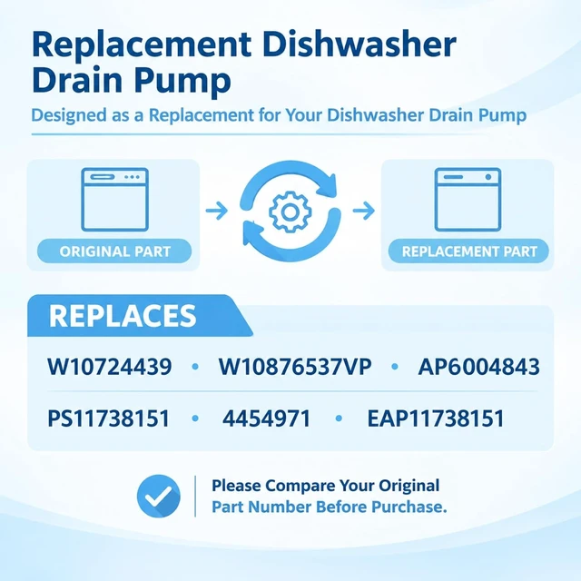 Alt view image 6 of 7 - W10876537 Reemplazo del motor de la bomba de drenaje para lavavajillas compatible con Whirlpool y KitchenAid y Kenmore y Maytag y Amana - Reemplaza W10724439, AP6004843, PS11738151