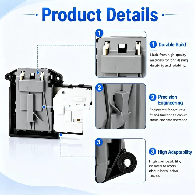 Alt view image 4 of 5 - EBF61315802 EBF62534401 Conjunto de interruptor de bloqueo de puerta de lavadora con MFG63099101 Kit de gancho de pestillo de puerta compatible con lavadora LG Kenmore, reemplazo 2667085 AP5672154