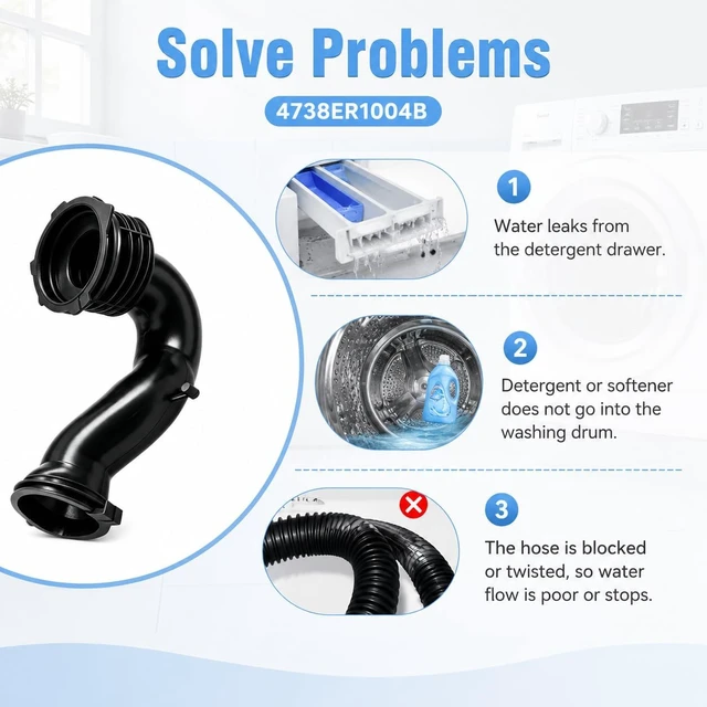 Alt view image 5 of 6 - 4738ER1004B Manguera dispensadora de lavadora con fuelle, manguera de repuesto compatible con lavadora LG Kenmore de carga frontal, reemplaza a AP4436600 1267576 AH3523347 EA3523347 PS3523347