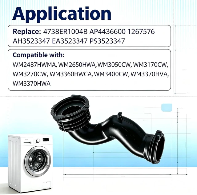 Alt view image 4 of 6 - 4738ER1004B Manguera dispensadora de lavadora con fuelle, manguera de repuesto compatible con lavadora LG Kenmore de carga frontal, reemplaza a AP4436600 1267576 AH3523347 EA3523347 PS3523347