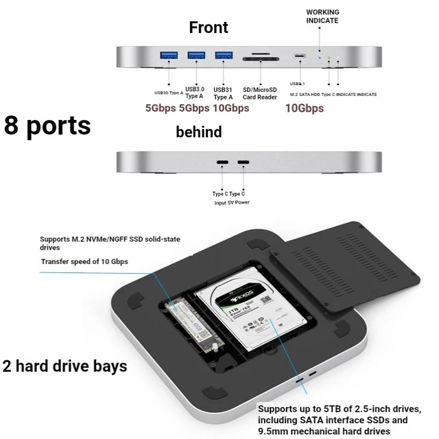 Alt view image 2 of 5 - MacStudio base station is compatible with Apple computers. The Macmini HUB expansion dock comes with an internal hard drive box and multiple interfaces.