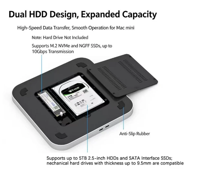 Alt view image 5 of 5 - MacStudio base station is compatible with Apple computers. The Macmini HUB expansion dock comes with an internal hard drive box and multiple interfaces.