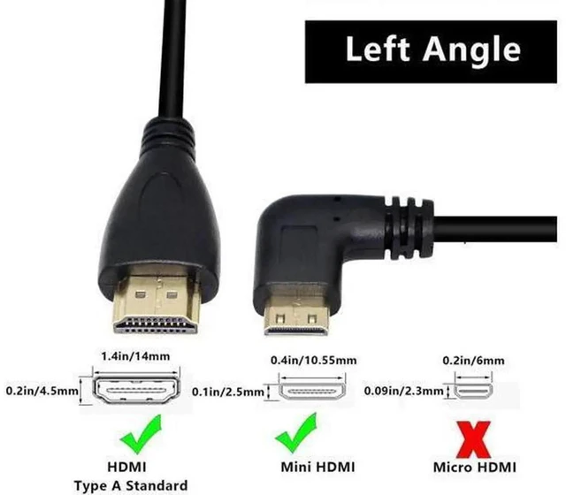 Alt view image 5 of 6 - 50cm (19.6 Inch) Left Angle Mini HDMI Male to Standard HDMI Male High Speed Cable, Gold-Plated Contacts, Black