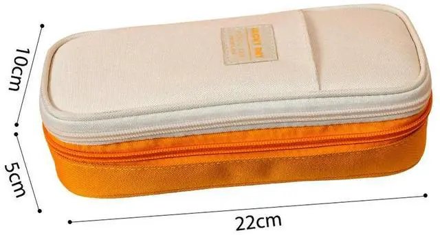 Alt view image 3 of 6 - Canvas Pencil Case Double Layer Large Capacity Stationery Pen Box (Yellow)