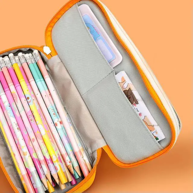 Main image of Canvas Pencil Case Double Layer Large Capacity Stationery Pen Box (Yellow)