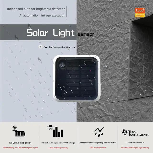 Main image of Solar Powered Light Sensor Waterproof IP65 Real Time Luminance Sensor High Precision Detection for Home Automation Scene Linkage