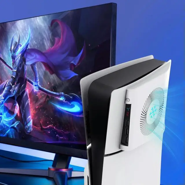 Alt view image 6 of 6 - For Slim Console Cooling Fan Side Temperature Control Cooling Fan Face Cover with 3 USB 2.0 Ports for 5 Slim