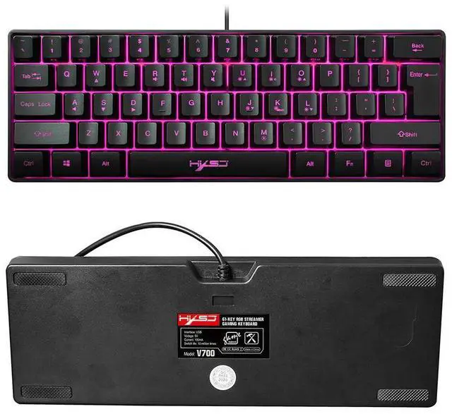 Alt view image 4 of 6 - RGB Backlight Keypad HXSJ V700 61 Keys USB Wired Gaming Keyboard Household Computer Accessories for PC Gamer