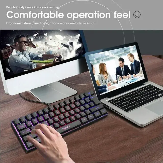 Alt view image 5 of 6 - RGB Backlight Keypad HXSJ V700 61 Keys USB Wired Gaming Keyboard Household Computer Accessories for PC Gamer