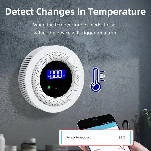 Alt view image 5 of 6 - Gas Leak Sensor Digital Display Gas Leak Detector APP Remote Control USB Type-C Power for LPG Gas Biogas Methane