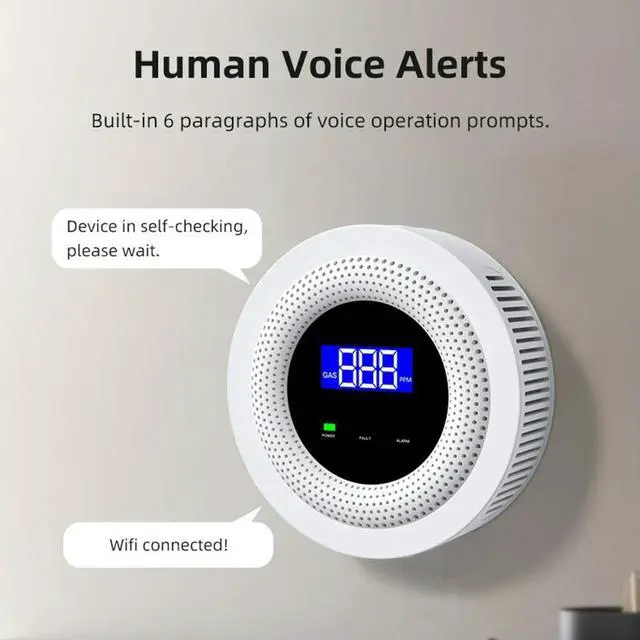 Alt view image 6 of 6 - Gas Leak Sensor Digital Display Gas Leak Detector APP Remote Control USB Type-C Power for LPG Gas Biogas Methane