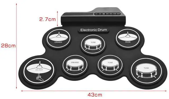 Alt view image 4 of 6 - Roll-Up Drum Practice Pad with Drumsticks Foot Pedals Electric Drum Pad Silicone Electric Drum Holiday Birthday Gift for Kids