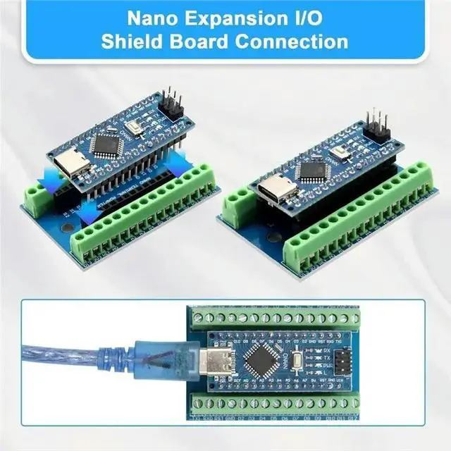 Alt view image 6 of 6 - Nano V3 Module With CH340 Microchip + Nano I/O Shield V1.0 Simple Expansion Board With Screw Terminals For Nano