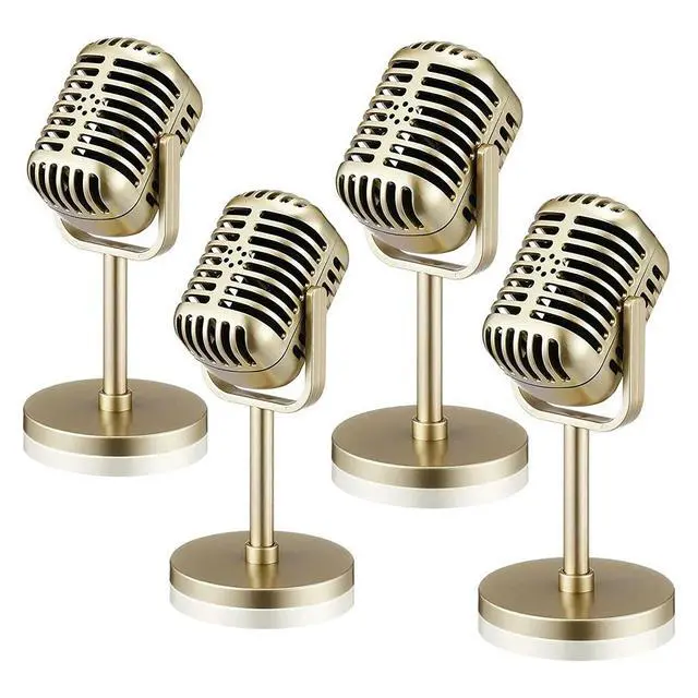 Alt view image 4 of 6 - 4Pcs Vintage Microphone Antique Microphone Toy Microphone Stage Table Decor Gold