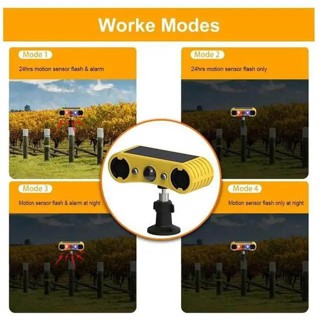 Alt view image 2 of 6 - Solar Motion Sensor Alarm, Outdoor Warning Light,13 Sounds Security Alert System Animal Repeller For Farm Yard Barn