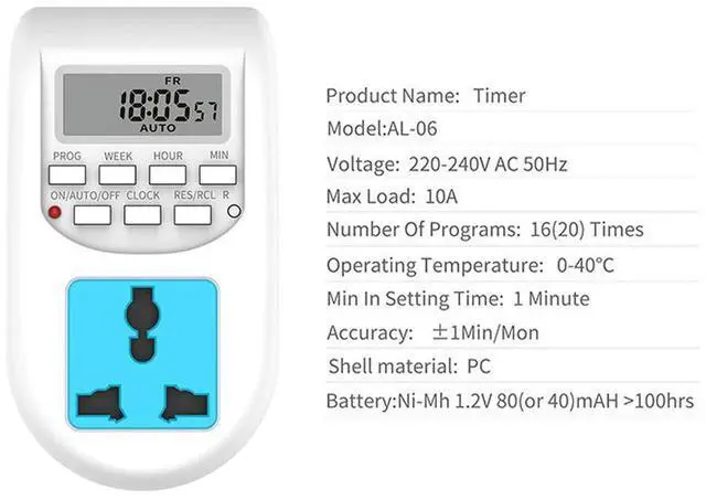 Alt view image 5 of 6 - AL-06 LCD Digital Display Timer Switch DE Plug AC220-240V 50Hz Timing Socket Wely Programmable Electronic Digital Timer Switch