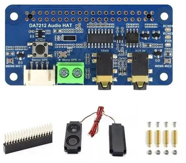 Main image of DA7212 I2S Audio Board For Raspberry Pi Compatible Stereo Codec Dual Microphone Support With Speaker, Headphone& AUX I/O