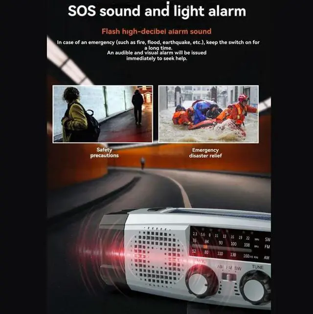 Main image of Multi-Function Solar Emergency Radio With AM/FM/WB Bands Large Flashlight Hand-Crank Generator Phone Charger SOS A