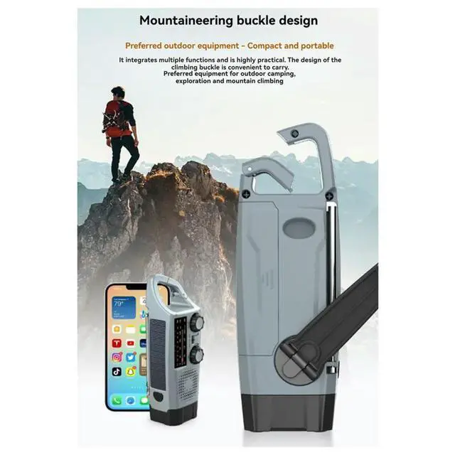 Alt view image 3 of 3 - Multi-Function Solar Emergency Radio With AM/FM/WB Bands Large Flashlight Hand-Crank Generator Phone Charger SOS A