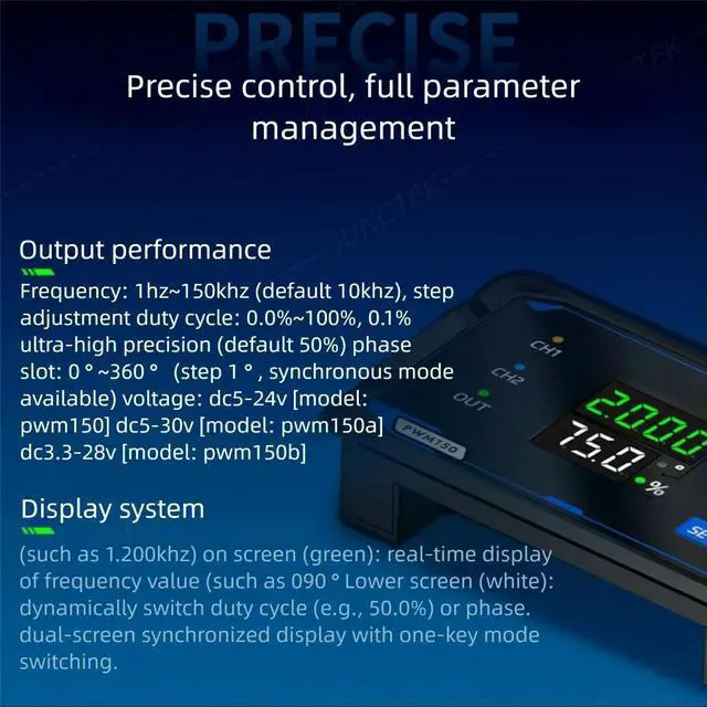 Alt view image 2 of 4 - PWM150 Dual-Channel Signal Generator Servo Motor Drive Square Wave Pulse with Adjustable Frequency Phase and 0-100% Duty Cycle